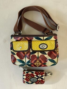 Fossil Key-Per Floral Print Crossbody Bag with Matching Card Holder